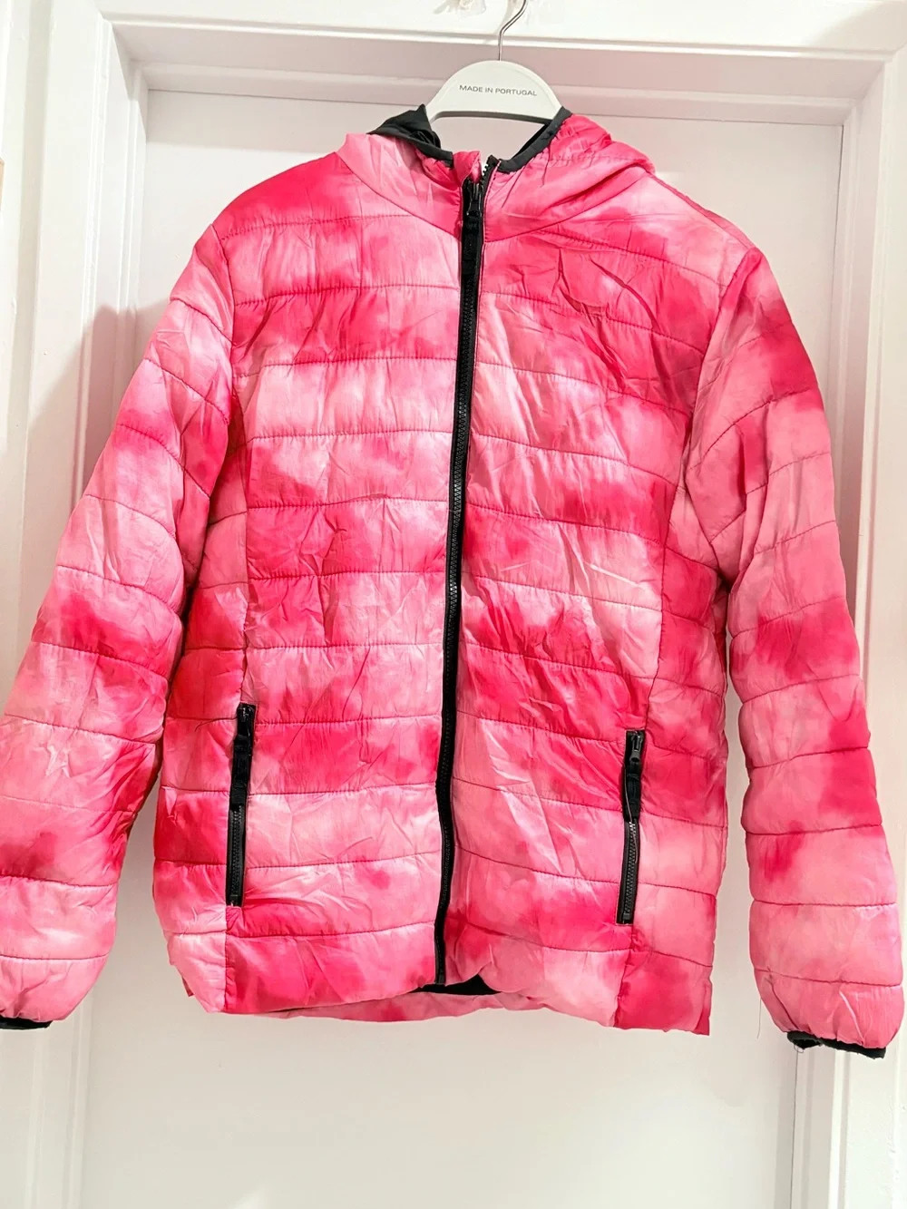 Girls' Pink Tie-Dye Hooded Puffer Jacket